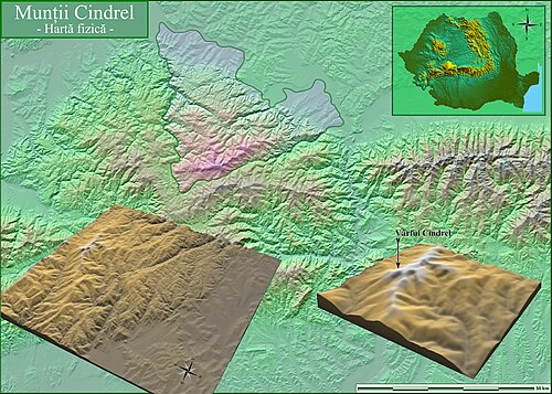 Pohoří Cindrel - Fyzická mapa