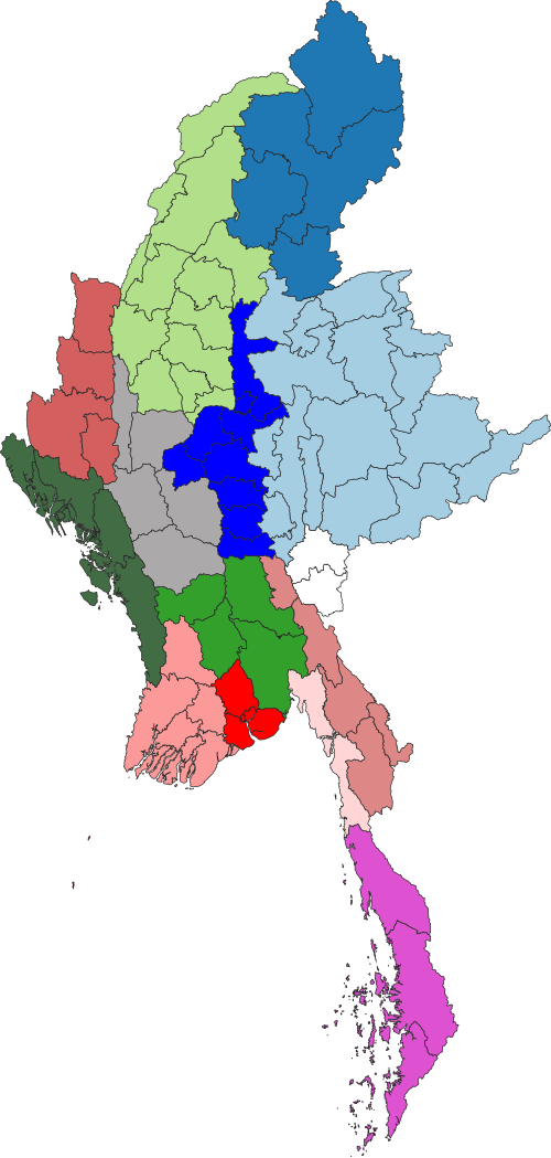 Mapa okresů Barmy 2008-2021