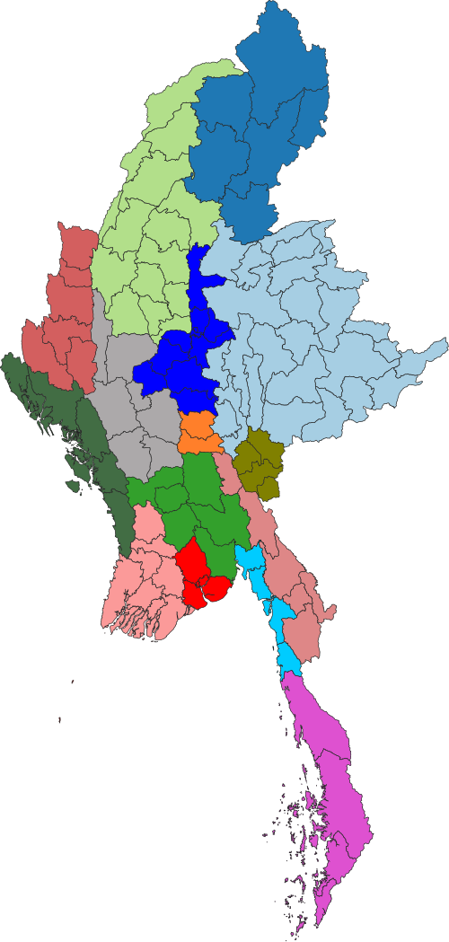 Mapa okresů Barmy 2022