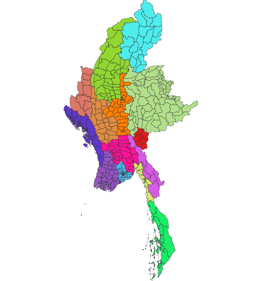 Mapa townshipů Barmy