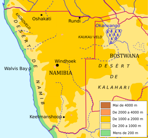 Namibie - topografická mapa