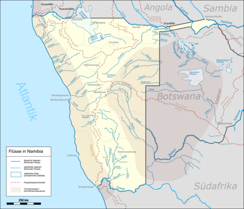 Mapa řek Namibie