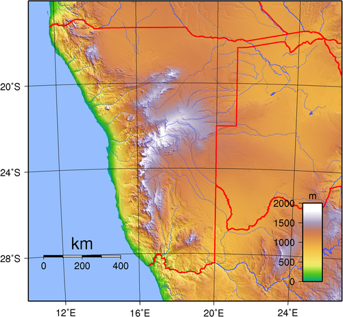 Topografie Namibie