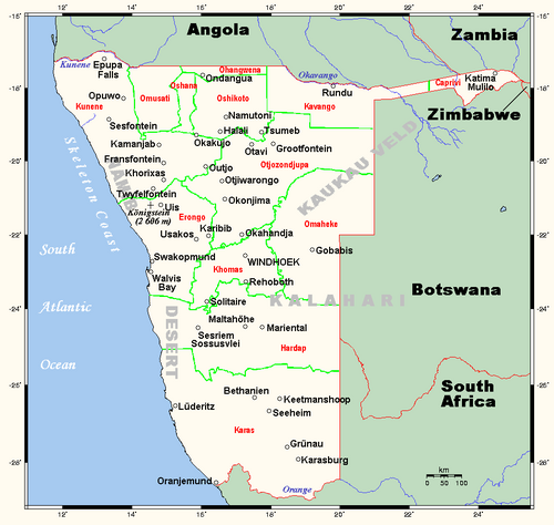 Mapa Namibie