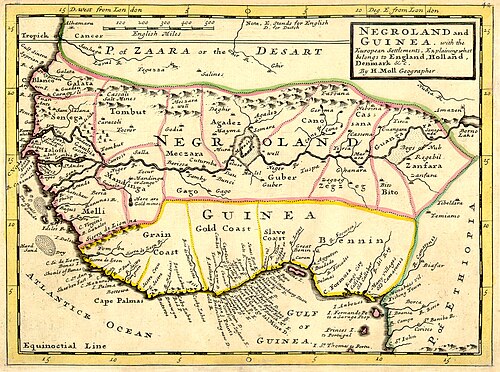 Negroland a Guinea s evropskými osadami, 1736