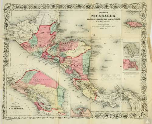 Mapa Nikaraguy před rokem 1860