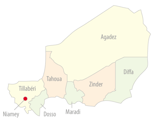 Departamenty Nigeru pojmenované (barvy)