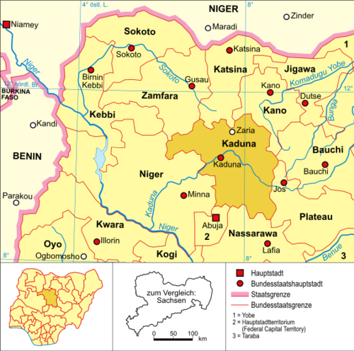 Nigérie - Politická mapa Kaduna