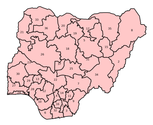 Nigérie - číslovaná mapa