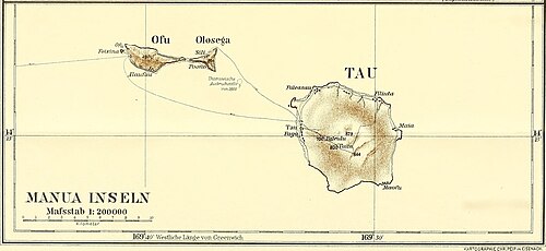Mapa ostrovů Manu, Samoa (1910)
