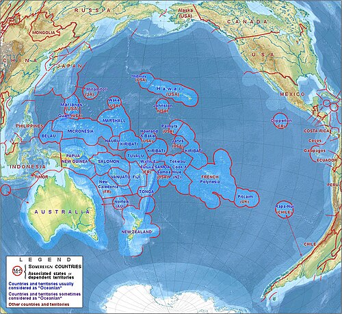 Tichý oceán LAEA mapa oceánských zemí