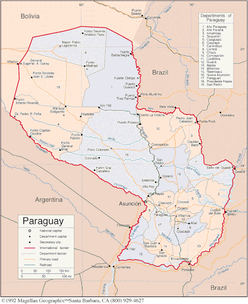 Politická mapa Paraguaye
