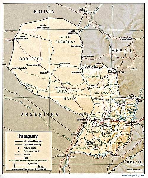 Reliéfní mapa Paraguaye 1998