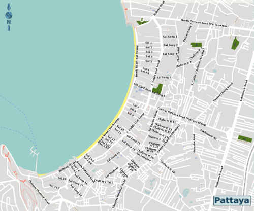 Mapa centrální Pattaya