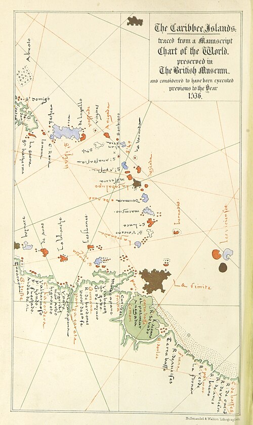 Mapa karibských ostrovů do roku 1536