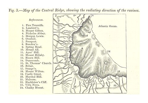 Mapa střední hřbetnice Barbadosu