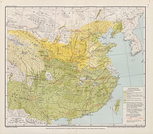 Fyzická geografie se hranicemi starověké Číny