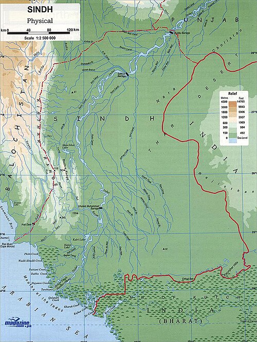 Fyzická mapa Sindhu