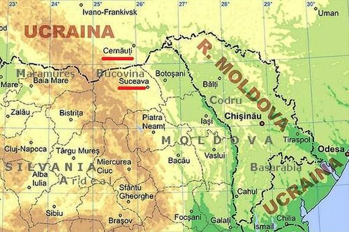 Fyzická mapa Moldavska a Bukovina