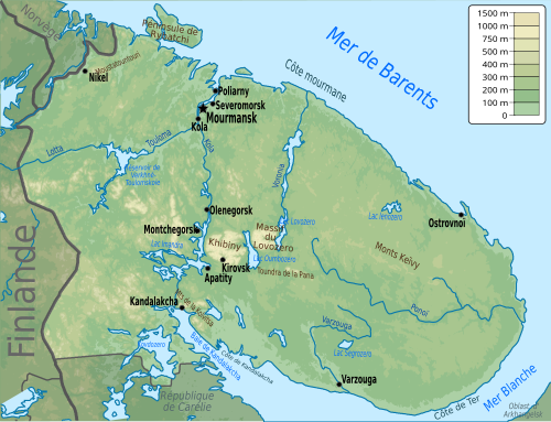 Fyzická mapa Murmanské oblasti