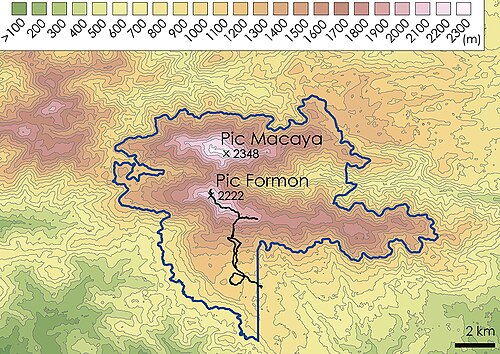 Topografická mapa detailu národního parku Pic Macaya