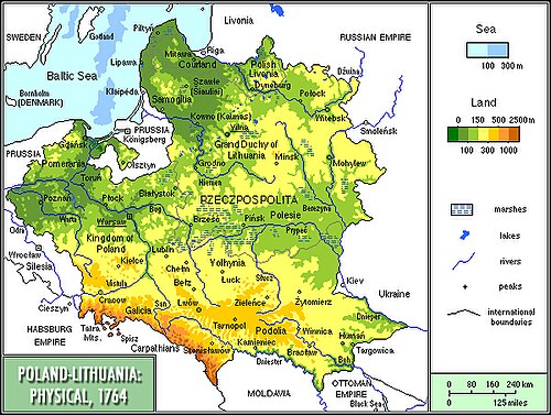 Fyzická mapa Polska 1764