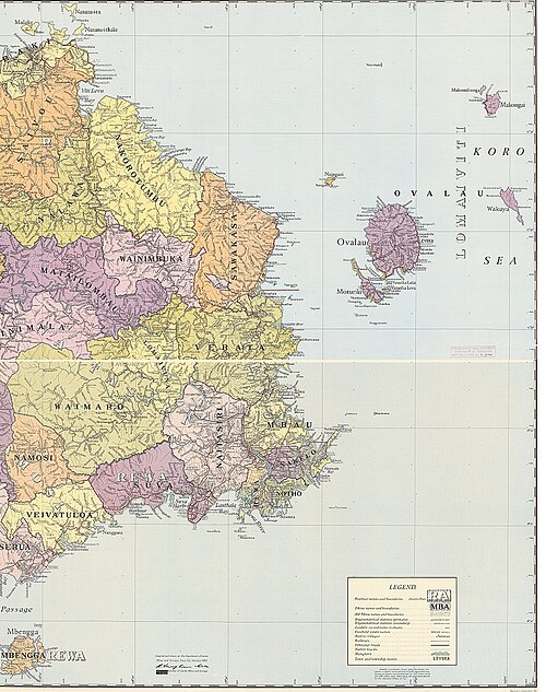 Politická mapa východního Viti Levu a sousedních ostrovů