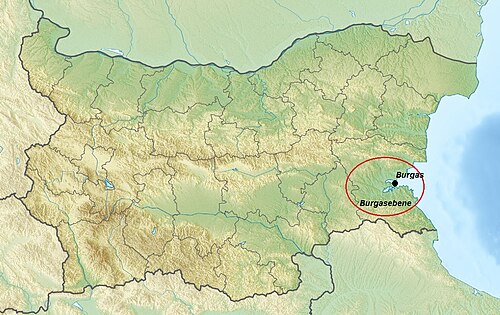 Reliéfní mapa Bulharska - Burgazká rovina
