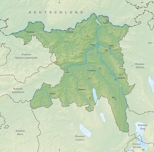 Reliéfní mapa Aargau - Výhledové věže