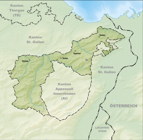 Jezera Appenzell Ausserrhoden - reliéf