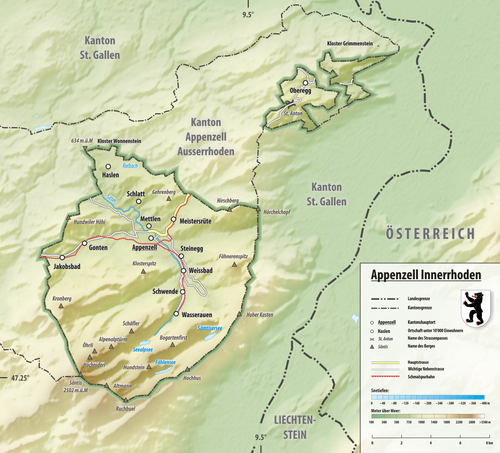 Reliéfní mapa Appenzell Innerrhoden