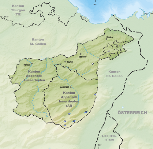Reliéfní mapa jezer Appenzell