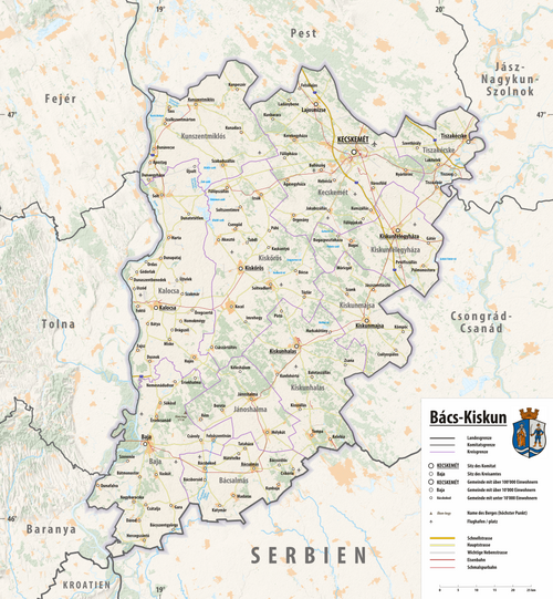 Reliéfní mapa Bács-Kiskun 2025