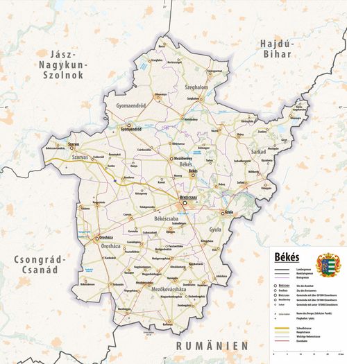 Reliéfní mapa Békés 2025