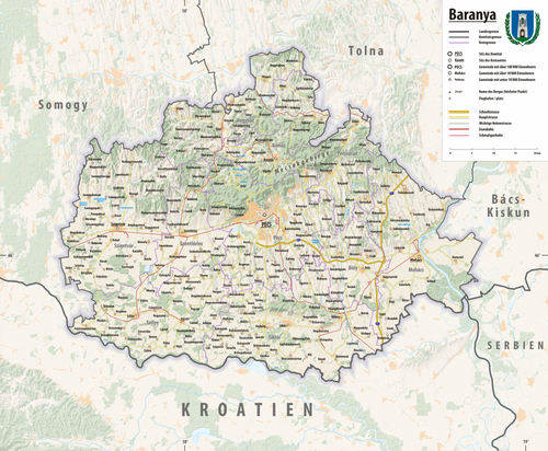 Reliéfní mapa Baranya 2025
