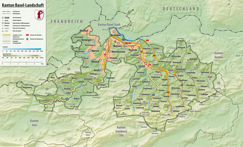 Reliéfní mapa Basilej-venkov