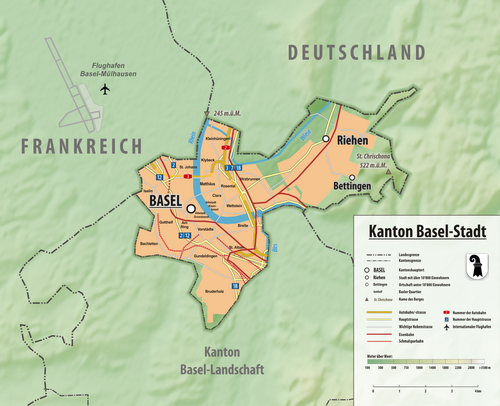 Reliéfní mapa Basel-Stadt