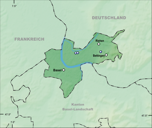 Reliéfní mapa Basel-Stadt - Jezera