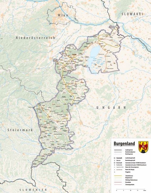 Reliéfní mapa Burgenlandska