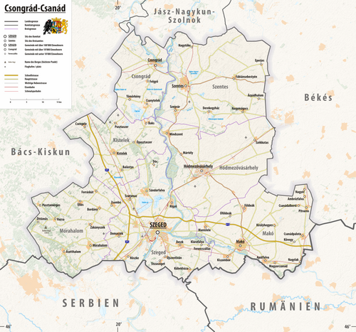 Reliéfní mapa Csongrád-Csanád 2025