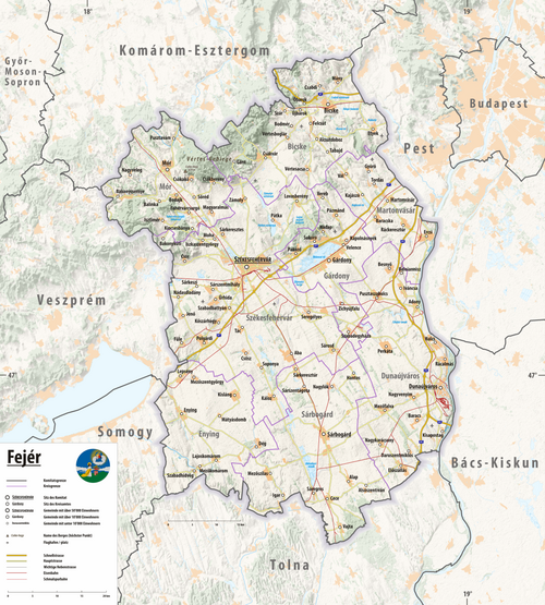 Reliéfní mapa Fejér 2025