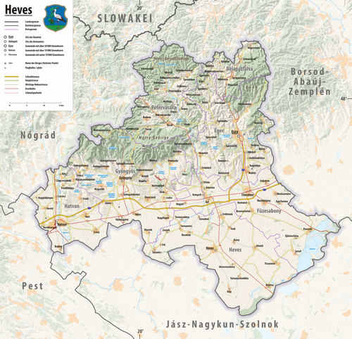 Reliéfní mapa Heves 2025