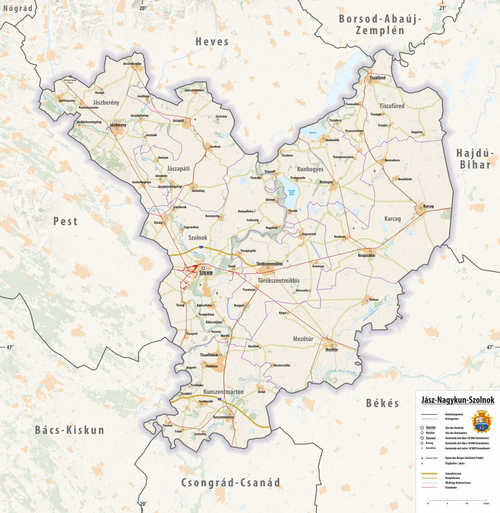 Reliefní mapa Jász-Nagykun-Szolnok