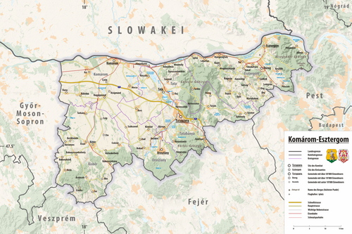 Reliefní mapa Komárom-Esztergom