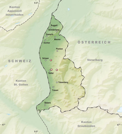 Mapa Lichtenštejnska s věž. pozor.