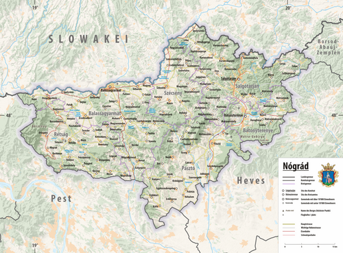 Reliefní mapa Nógrád
