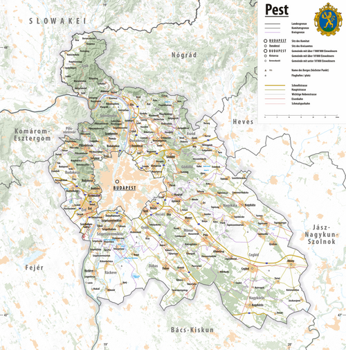Reliefní mapa Pest