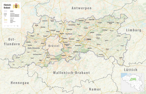 Reliéfní mapa provincie Vlámské Brabantsko 2024