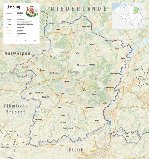 Reliéfní mapa provincie Limburg 2025