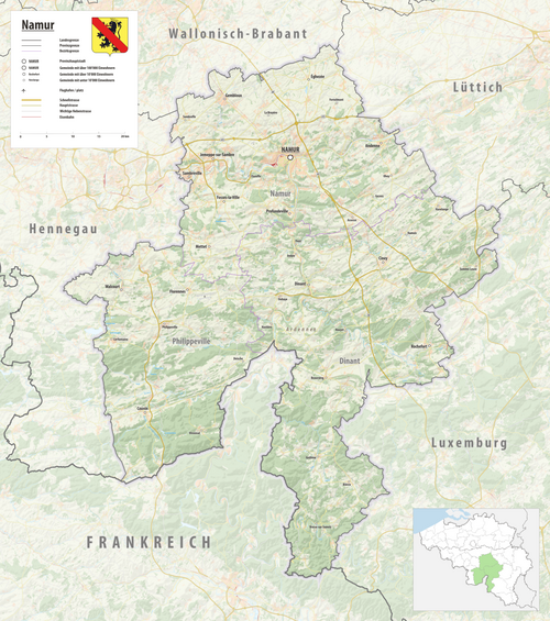 Reliéfní mapa provincie Namur 2024